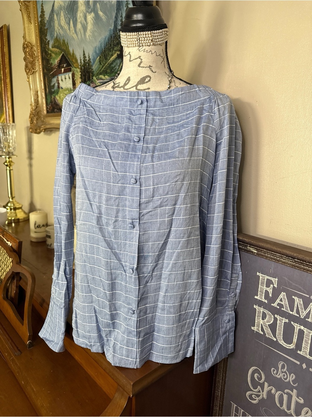Worthington Women’s Striped Button-Front Top – Blue & White, Size Large (NWT) - Picture 2 of 3